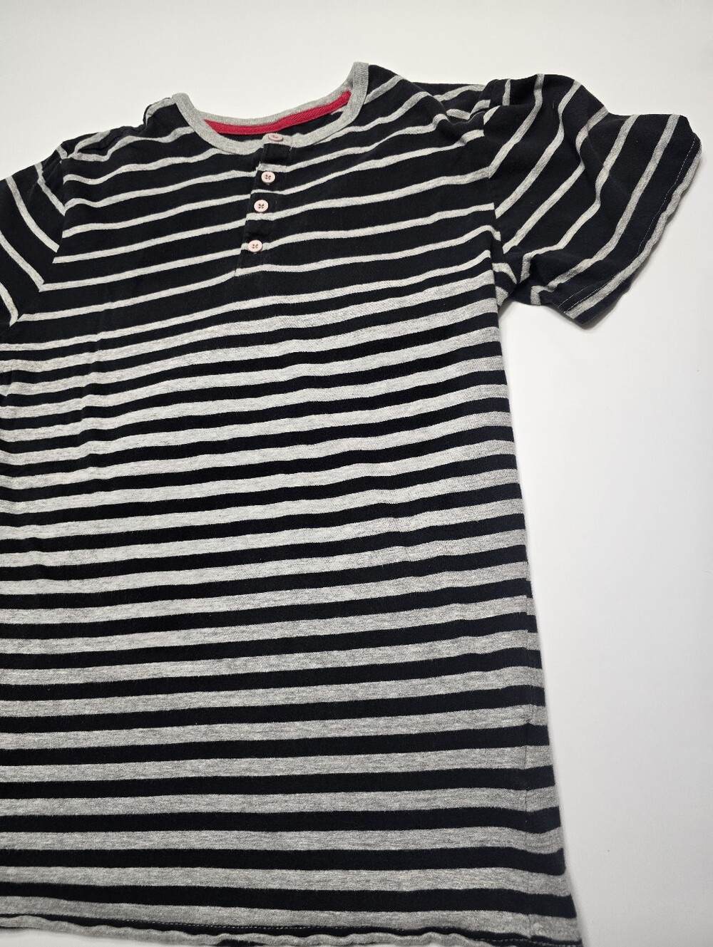 Medium Black & Gray Striped Short Sleeve Henley Top